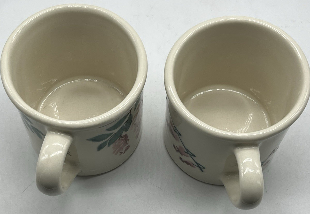 2 Hartstone Pottery Stoneware Coffee Mugs Spring Flowers Wisteria Bleeding Heart