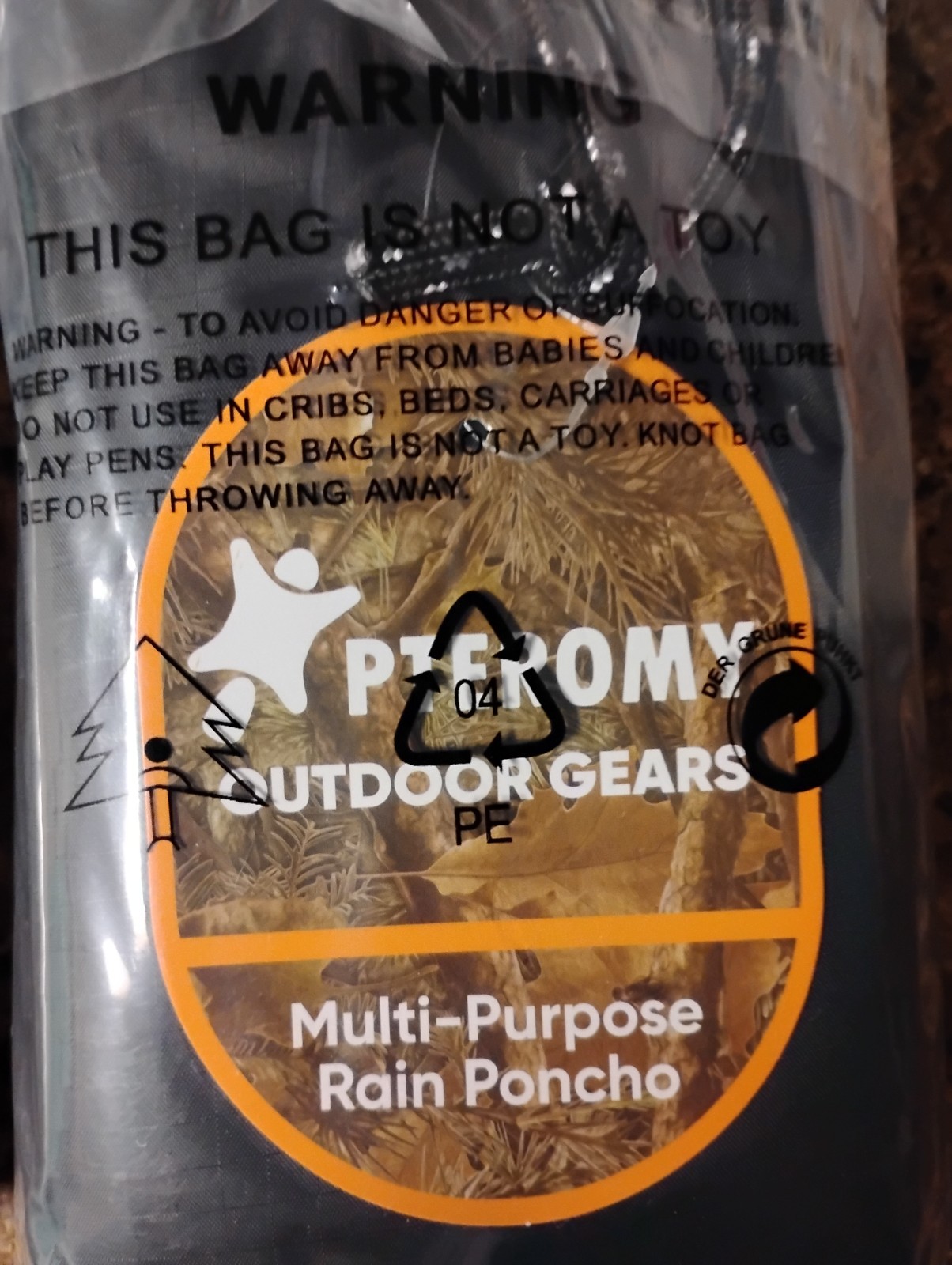 PTEROMY Hooded Rain Poncho Raincoat Waterproof Adult Hiking Camping NEW