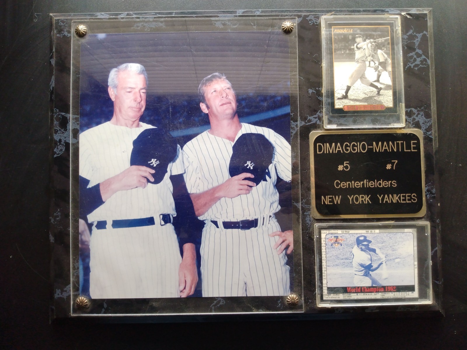 Pair of New York Yankees Dimaggio-Mantle, Gehrig-Ruth Memorabilia Plaque