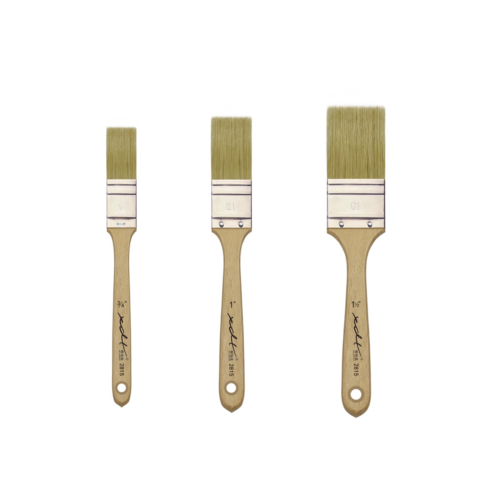 XDT#2815 Hake Paint Brush Painting Brushes 3Pc Hog Bristle 0.75in+1in+1.5in