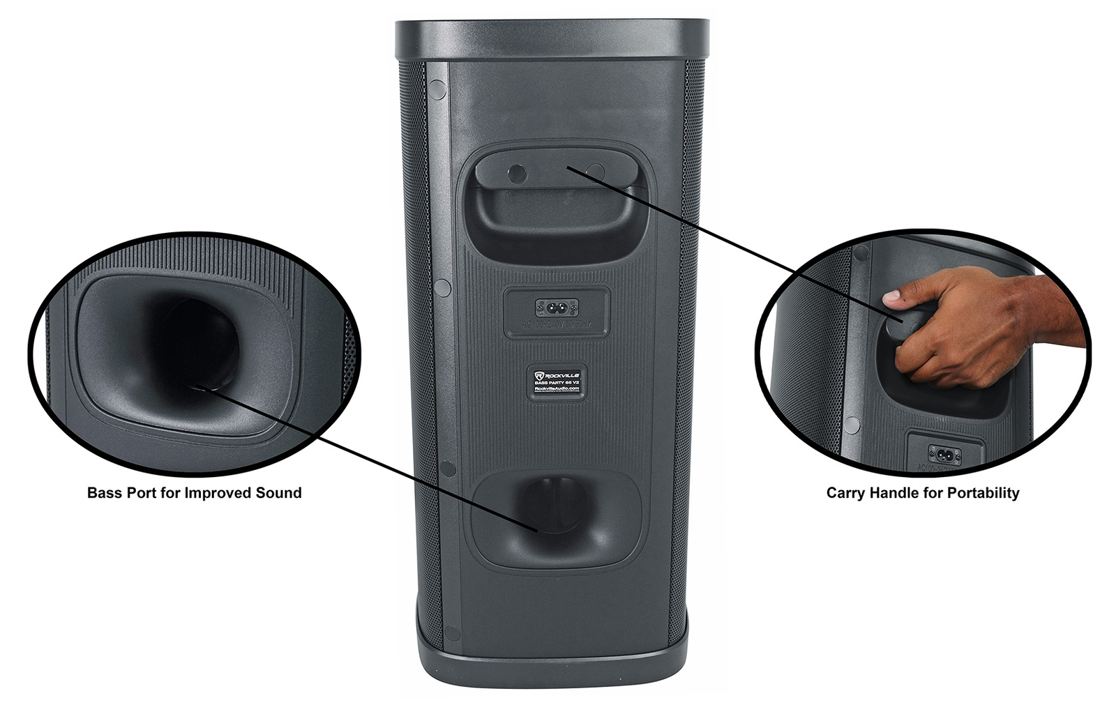 Rockville BASS PARTY 65 V2 1200w Battery Powered LED Bluetooth Speaker Mic Input