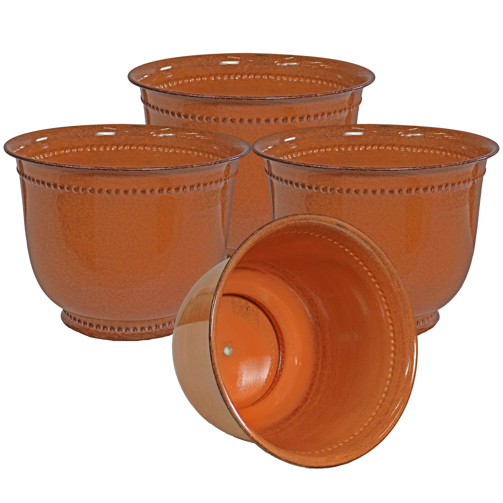 Michael Metal Planter - 14.5 in - Chestnut Glaze- Set of 4 by Sunnydaze