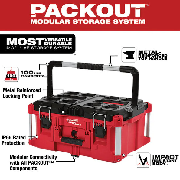 SALE! Milwaukee 48-22-8425 PACKOUT Large Tool Box, 22" W x 16-1/4" D x 11" H