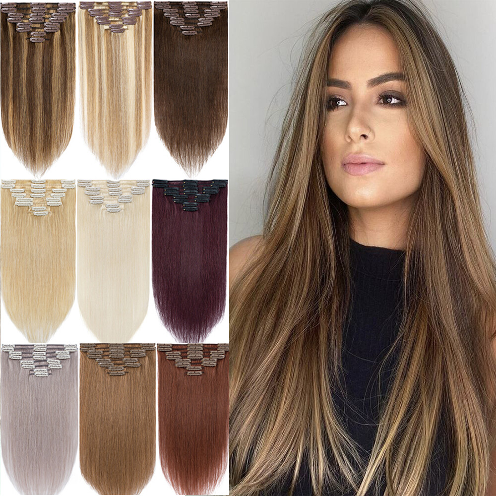CLEARANCE Clip in 100% Real Remy Human Hair Extensions Full Head Ombre Blonde US