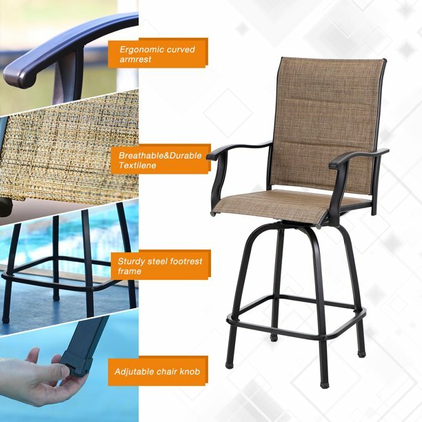 Outdoor Swivel Bar Stools Set of 2 Kitchen Bar Height Patio Chairs Furniture Set