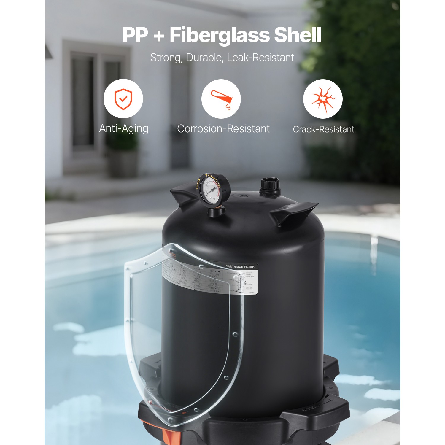 200 sq.ft² Cartridge Pool Filter Valve 9000 GPH Swimming Pool Filtration System