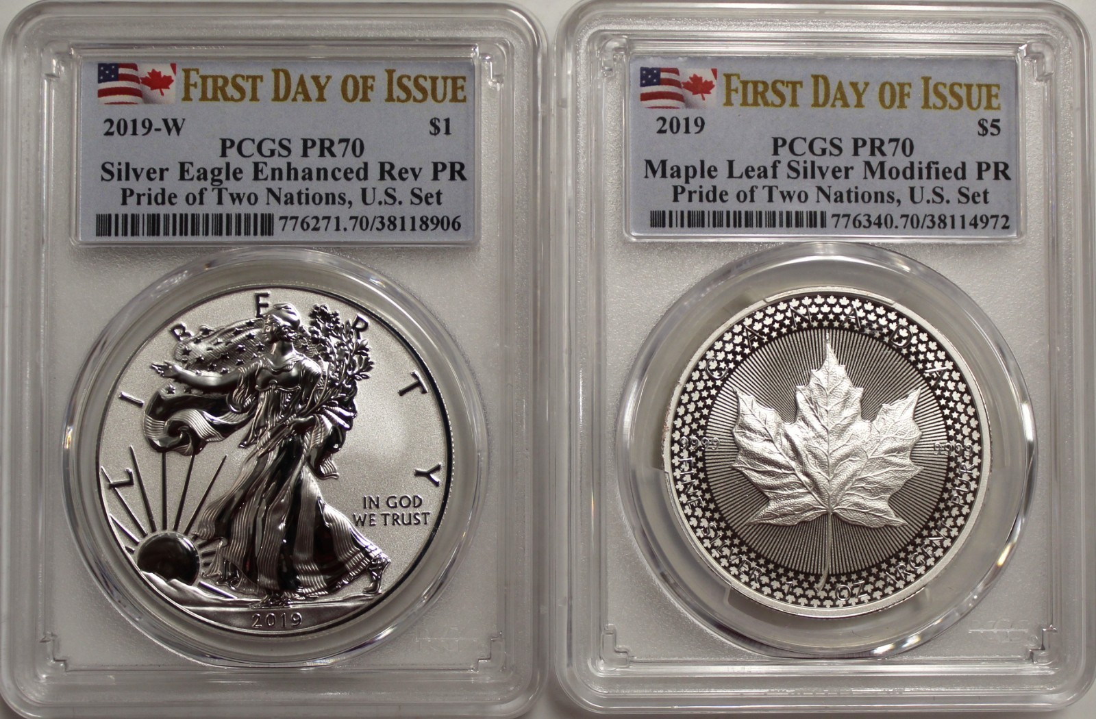2019 Pride of Two Nations Silver Eagle and Maple Leaf 2 Coin Set  PCGS PR70 FDOI