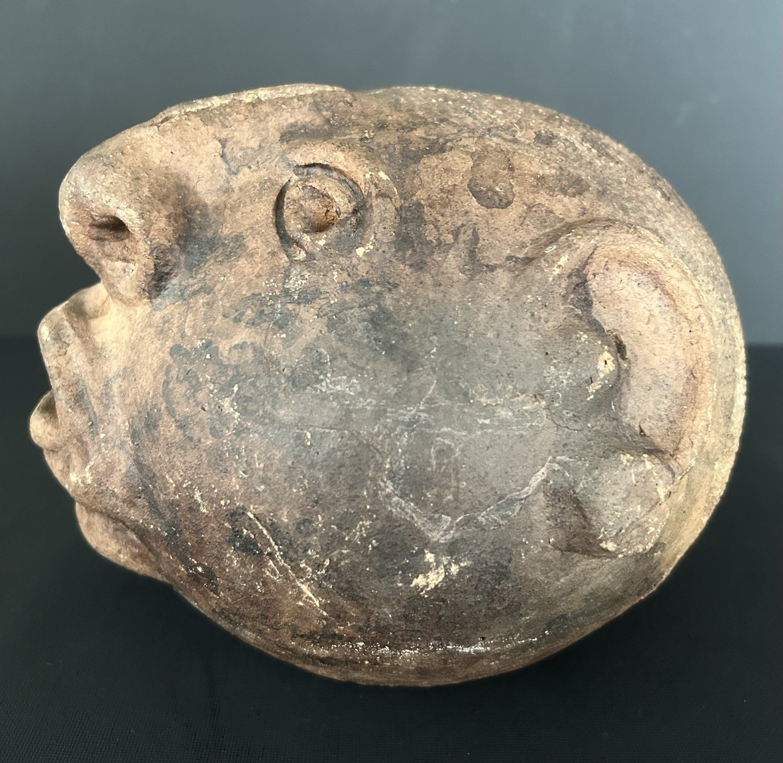 Antique Pre Columbian Clay Pottery Head Coinbank From Veracruz, Mexico 7.5”