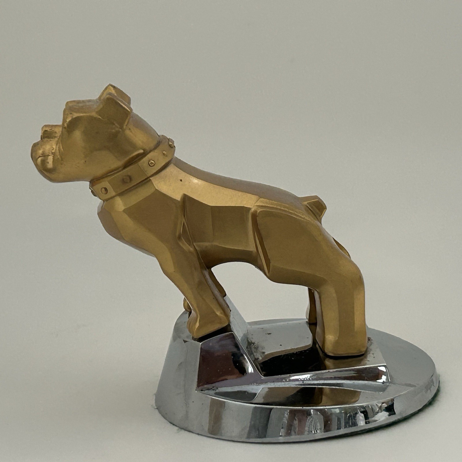 Vintage Mack Truck Bulldog Hood Ornament Gold Brass Chrome Base Old Emblem