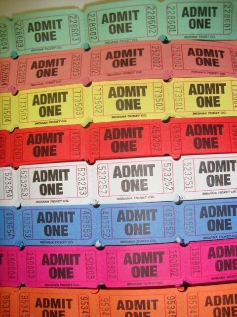 Single Admit One Event Party Carnival Flat Raffle Tickets Assorted Colors