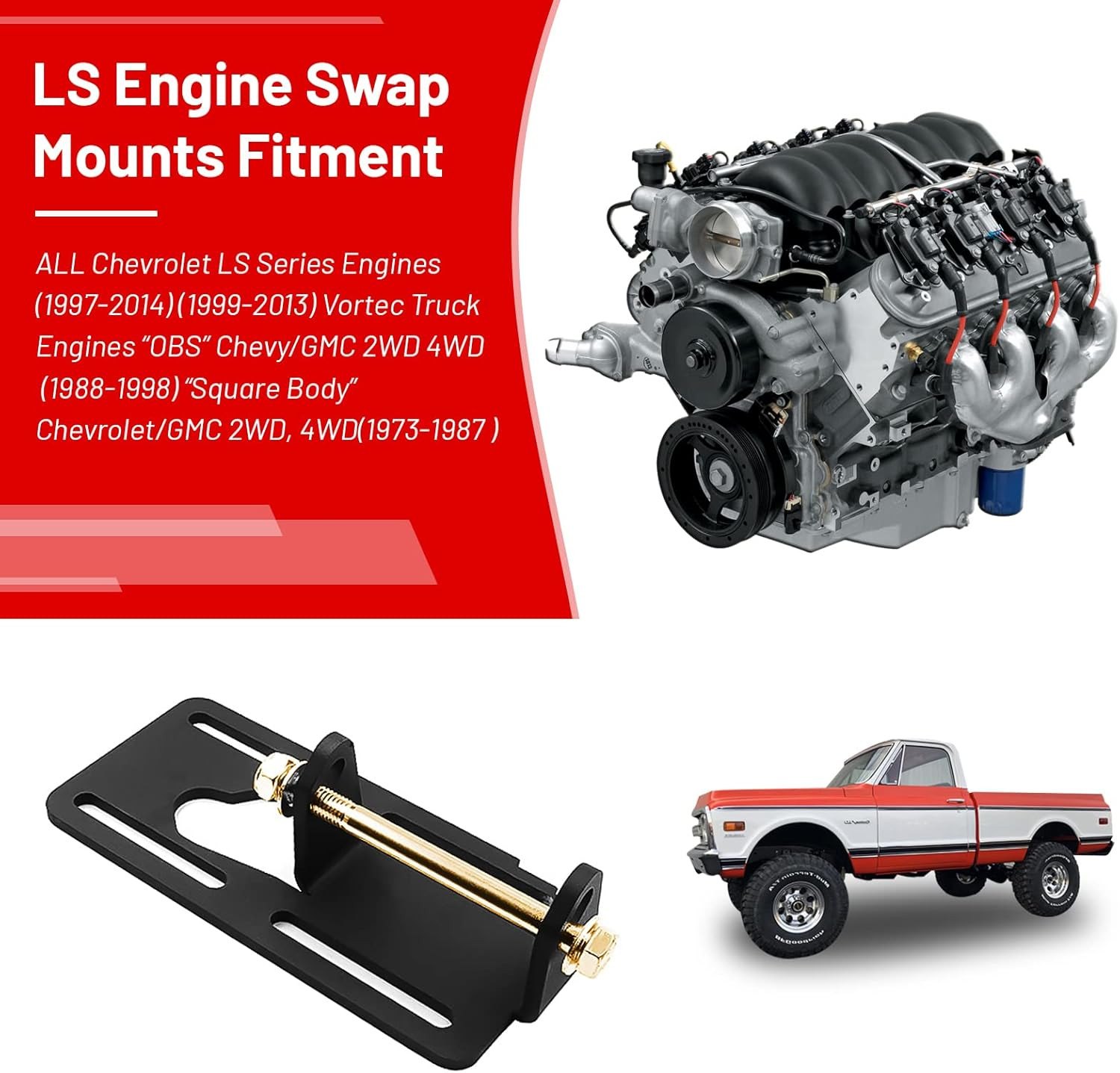 LS Swap Conversion Engine Mounts 1973-1998 Square Body Chevy GMC Truck 1988-199