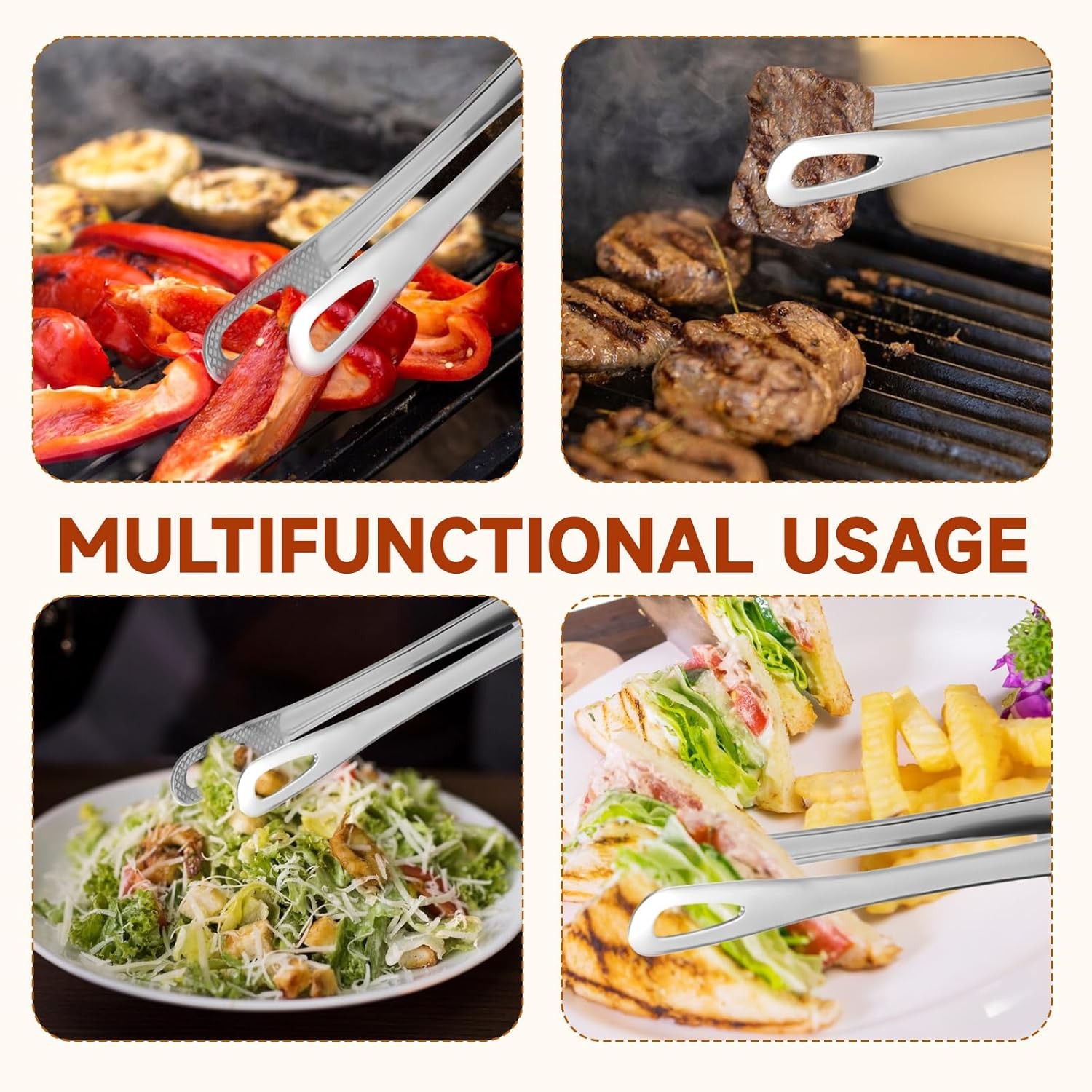 2× Stainless Steel Grill Tongs Cooking BBQ Steak Clamp Pastry Kitchen Tweezers