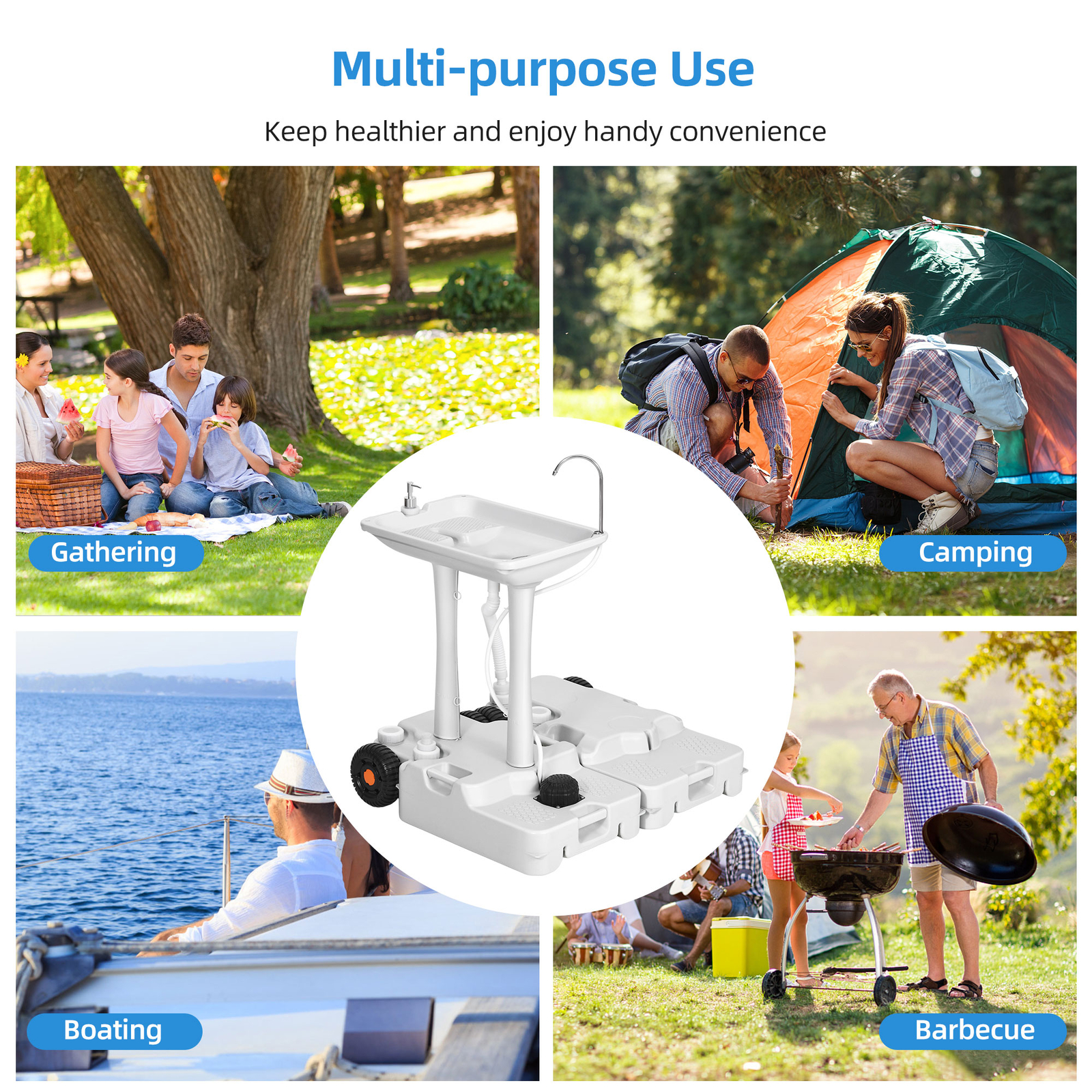 30 L Portable Wash Sink Camping Washing Station Hand Wash Basin Stand w/ Wheels