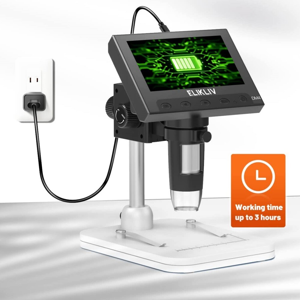 Elikliv Digital Microscope 1000X USB Coin Microscope 4.3" LCD Screen Soldering