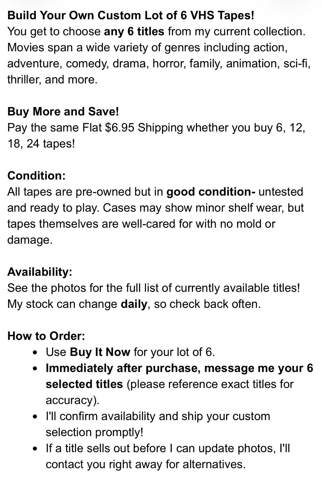 Pick 6 VHS Movies- Build Your Own Lot! Choose Titles- Buy More & Save- 90s Retro