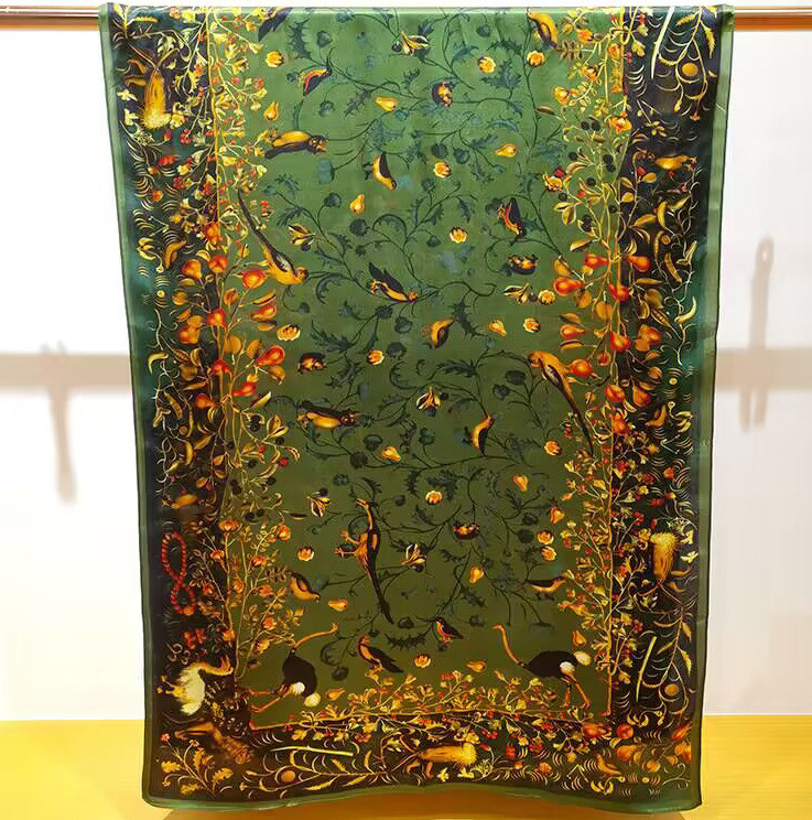 Women Square 100% Mulberry Silk Scarf Vintage Shawl Print Hand Rolled Gift 180cm