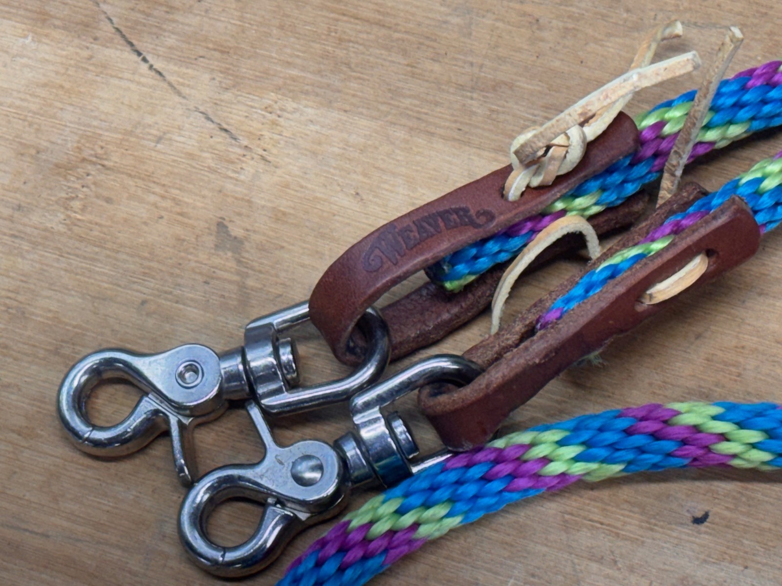 Weaver Snap on Western Barrel Horse Rope Reins ~ 8'4" ~ Pink/Lime/Blue