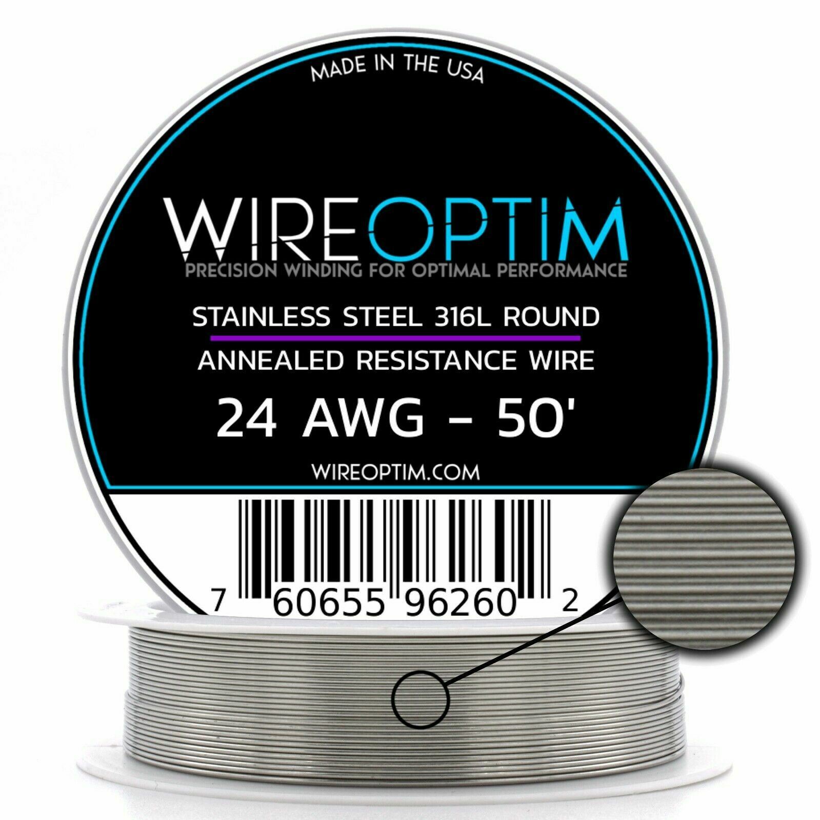 Stainless Steel 316L Wire 22 23 24 25 26 27 28 32 34 36 38 40 AWG 25' - 1000'