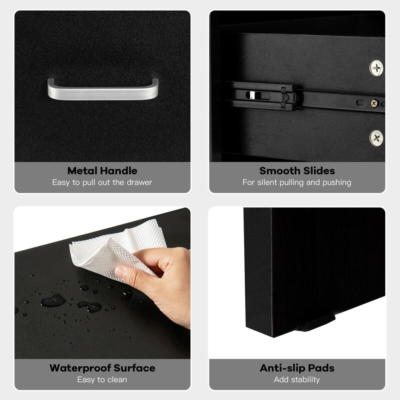 Set of 2 Bedroom Bedside Table Nightstand End Side With Drawer and Open Shelf