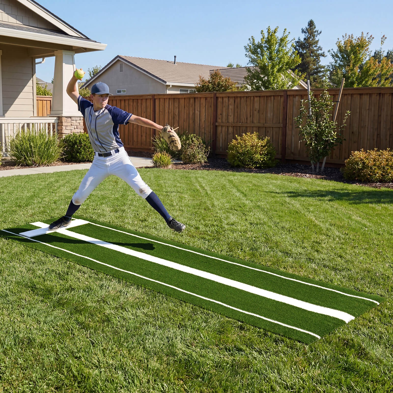 Softball Pitching Mat w/Pitching Mound, Anti-Fade Turf & Anti-Slip Foam Backing