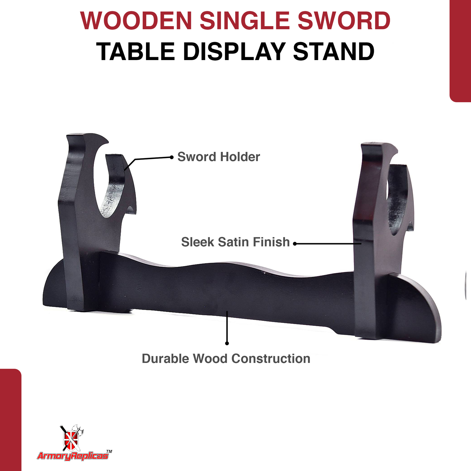 Elegant Wooden Sword Display Stand - Single Sword Holder - Satin Finish