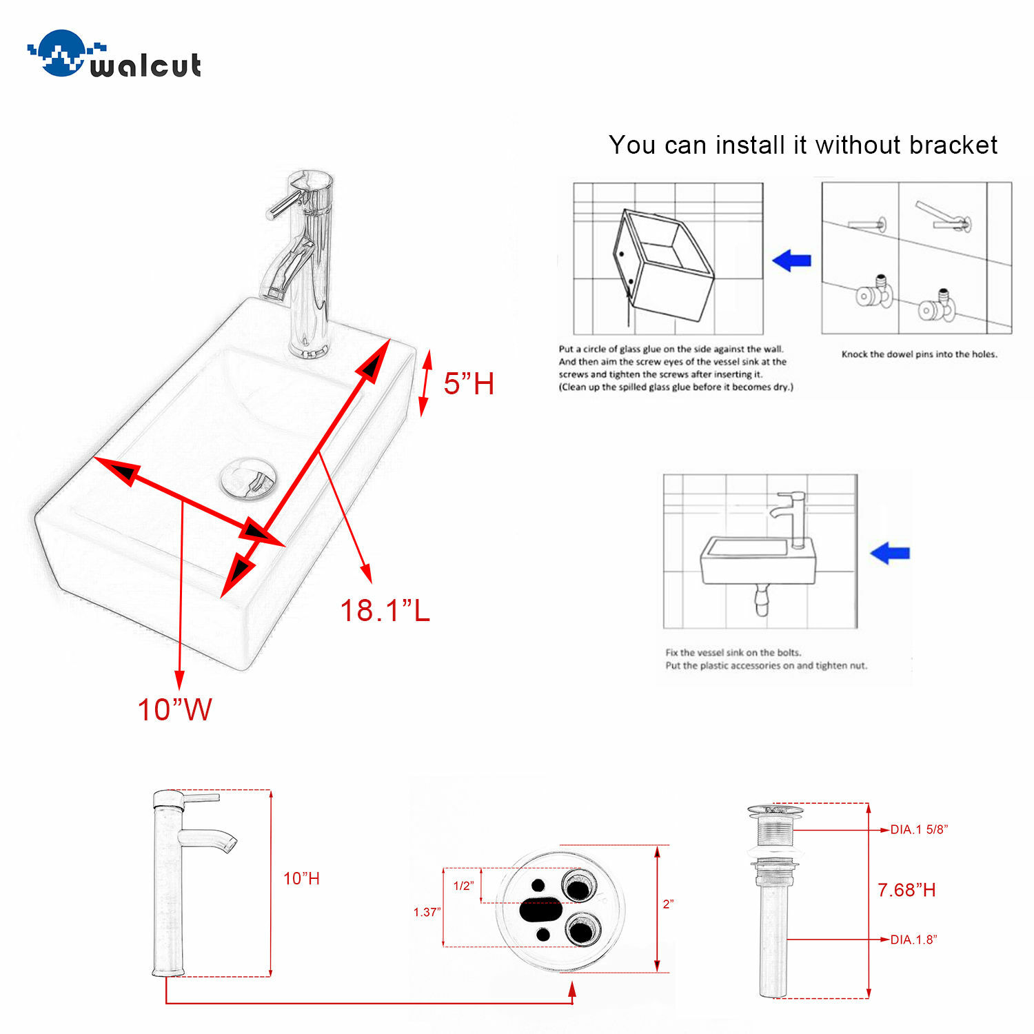 Wall Mount Bathroom Corner Sink Ceramic Vessel Small Sink w/ Faucet Drain White