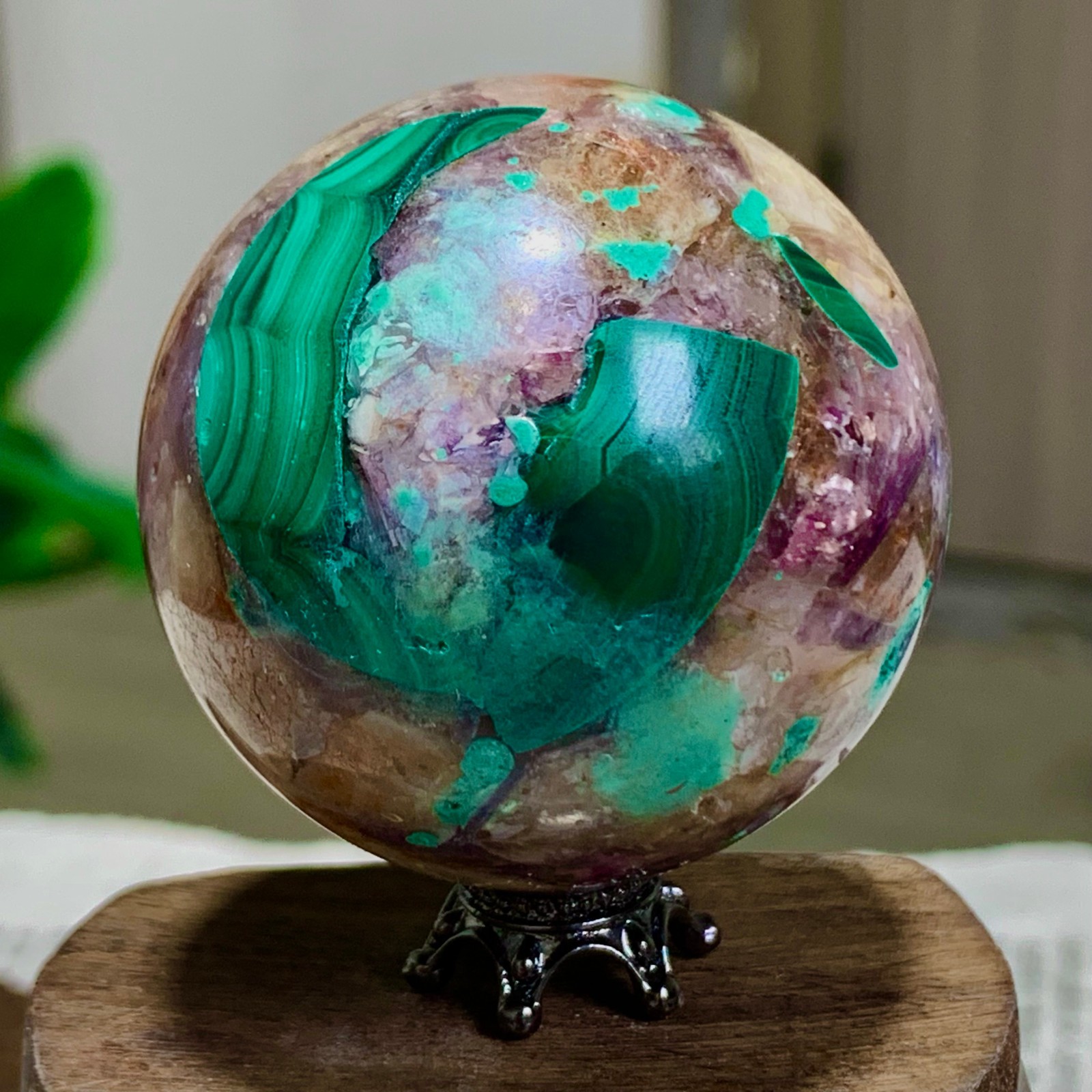 123G Newly discovered rare malachite purple mica symbiotic sphere restoration