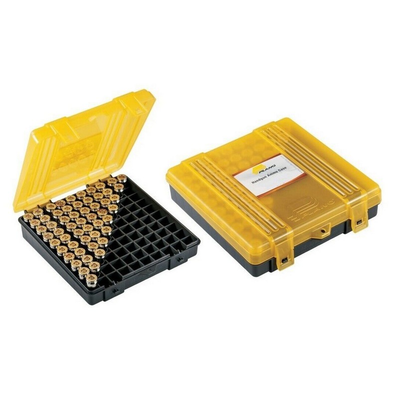 Plano 100 Count Handgun Ammo Hard Case Yellow Ammunition Box 9mm, .38, .44, .45