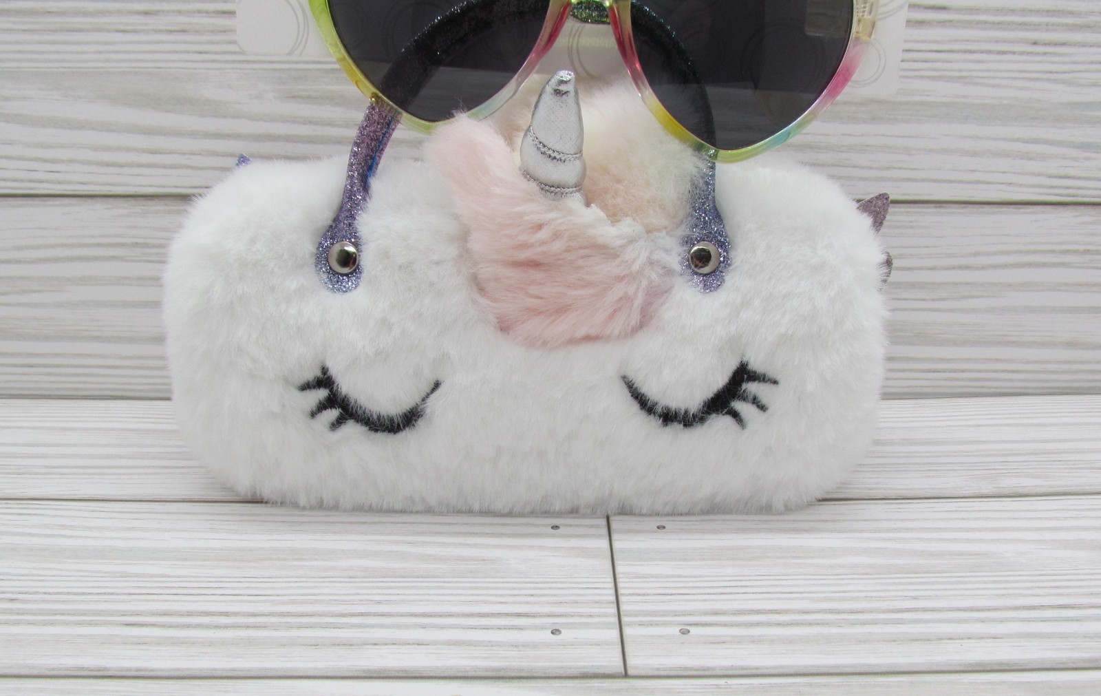 Wonder Nation Kids Unicorn heart shaped sunglasses with case 3+