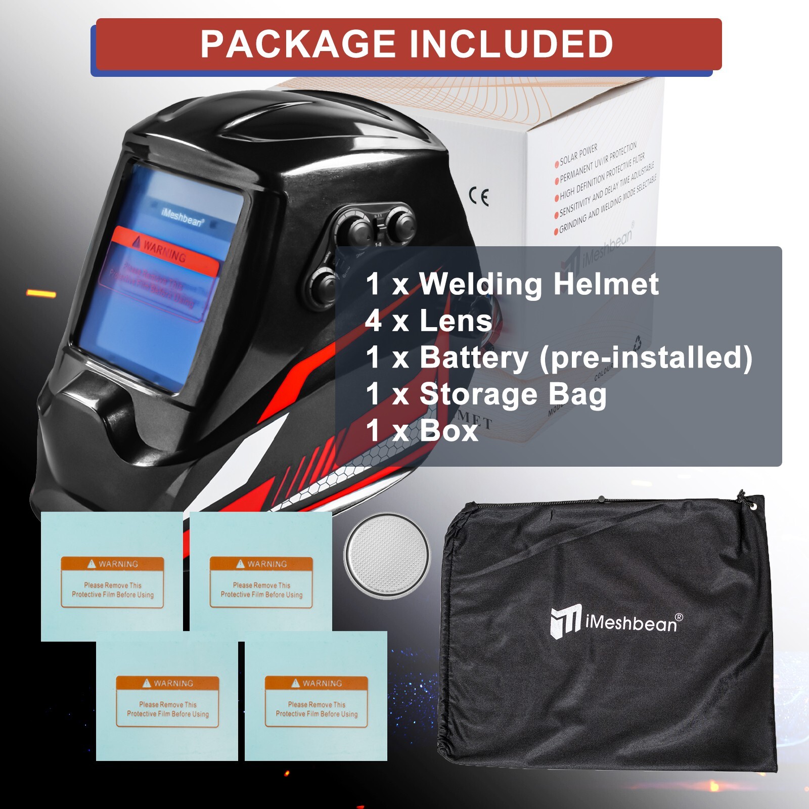 3.93''X3.54'' Large Viewing Welding Helmet Solar Power Auto Darkening Weld Hood