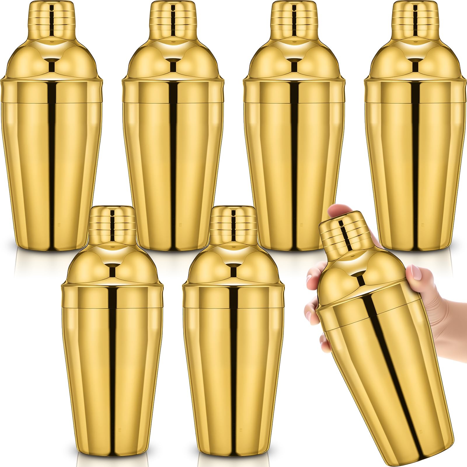 Nitial 6 Pcs Bar Cocktail Shaker Professional Stainless Steel 18.6 oz, Gold