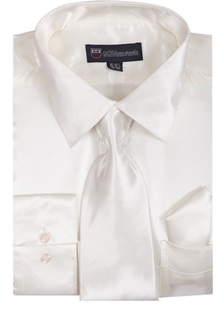 Men's Satin Polyester Formal Dress Shirt Tie Hanky Set #08