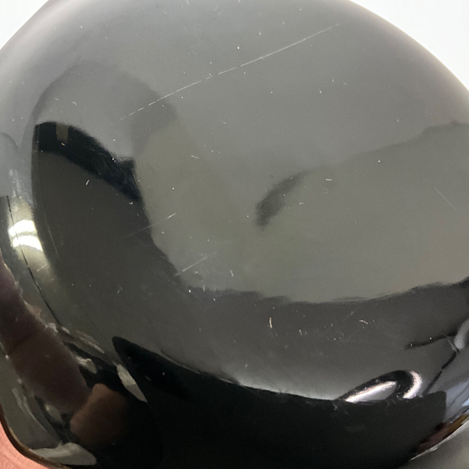 Vintage Asian Black with Red/Copper Lacquerware Octagonal Handpainted Feather 5”