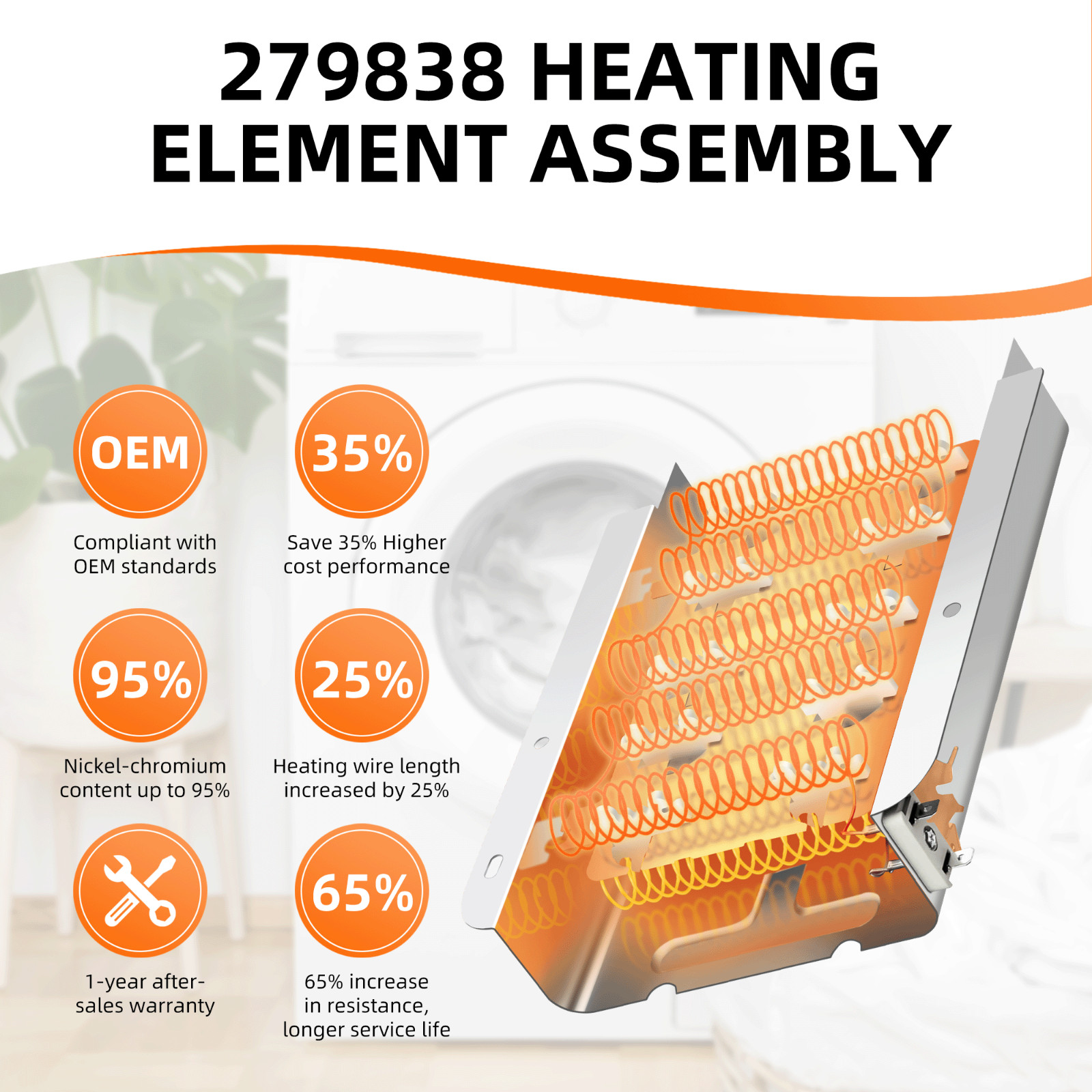279838 Dryer Heating Element W10724237 fit for Whirlpool Kenmore 70 80 Series