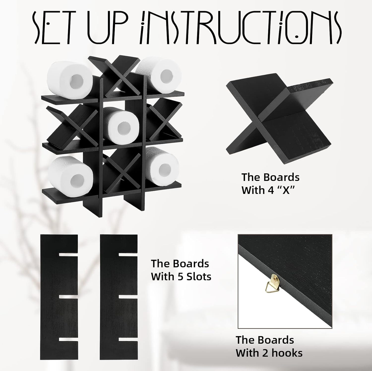 Tic Tac Toe Toilet Paper Holder Stand Bathroom Wall Decor Rustic Wooden Hanging