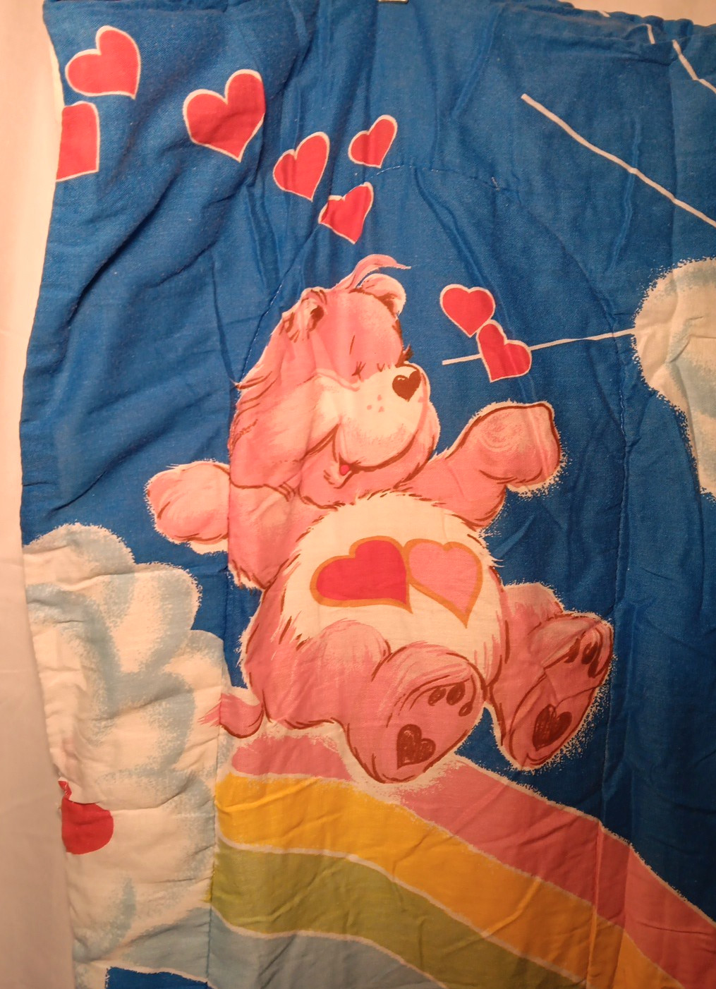 Vintage Care Bears Rainbow Sleeping Bag Kids Blue 1980 Sleepover Blanket Slumber