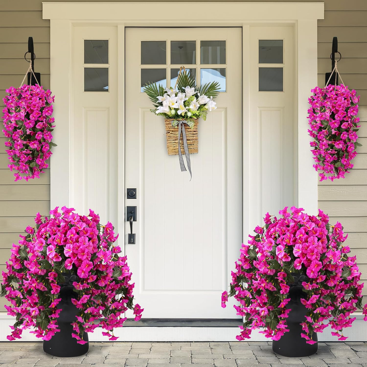 Artificial Fake Hanging Flowers Plants for Outdoor Outside Spring Summer Decorat