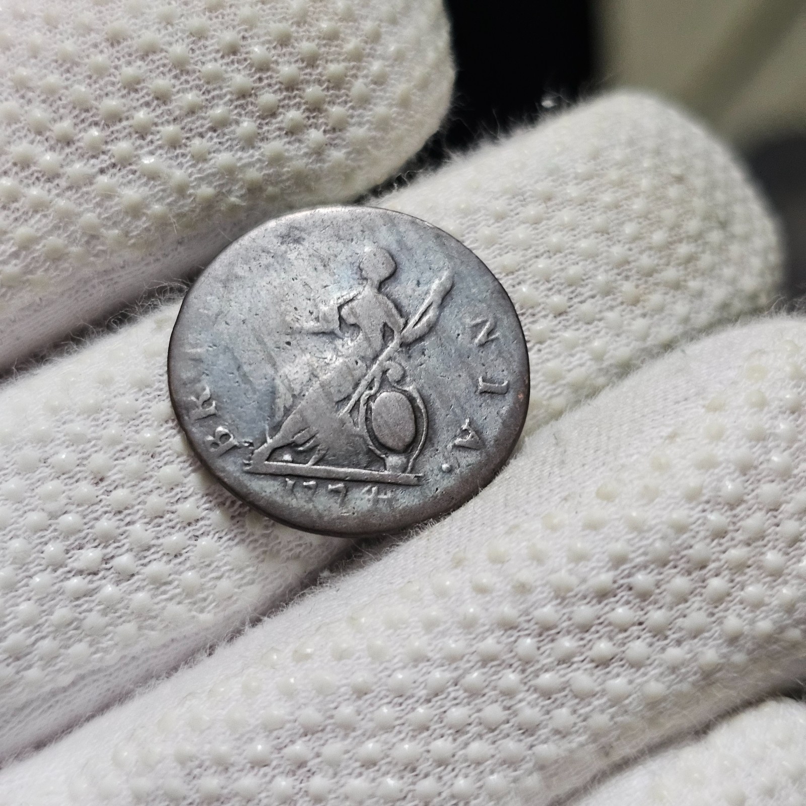 1774 Farthing Early America Revolutionary War Era Swollen Dies Colonial Coin