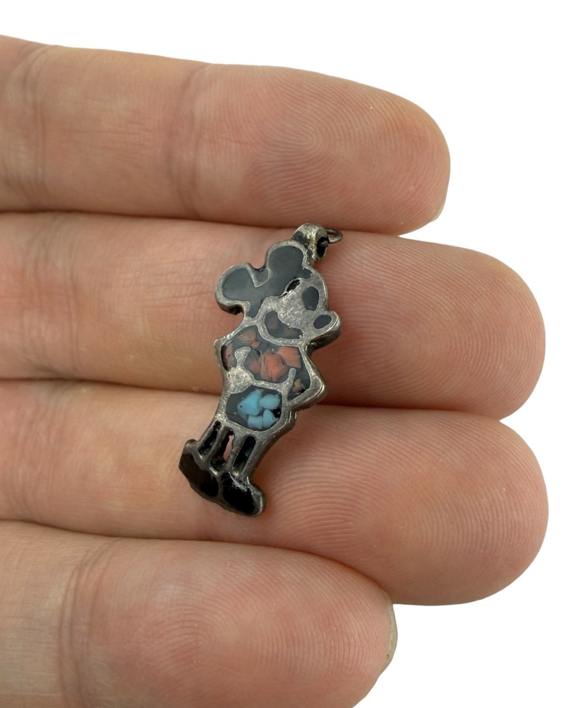 Vintage Mickey Mouse Sterling Silver Onyx/Coral Turquoise Ring & 2 Pendants