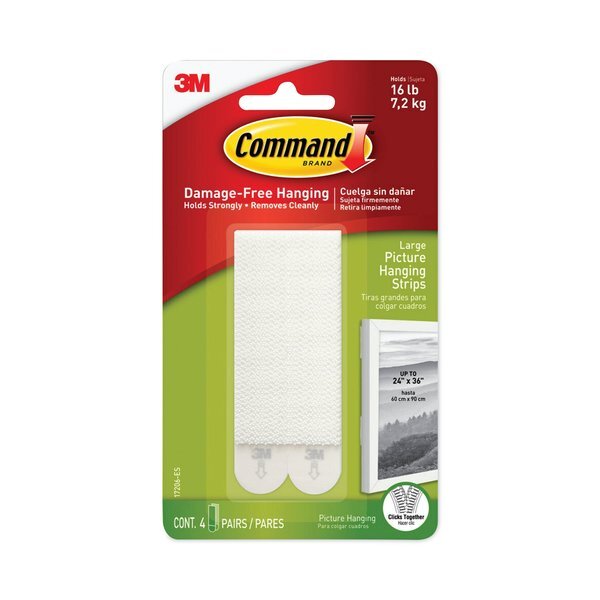 Command Picture Hanging Strips, Holds 16 lbs, Large, White 17206-ES, 4 Pairs