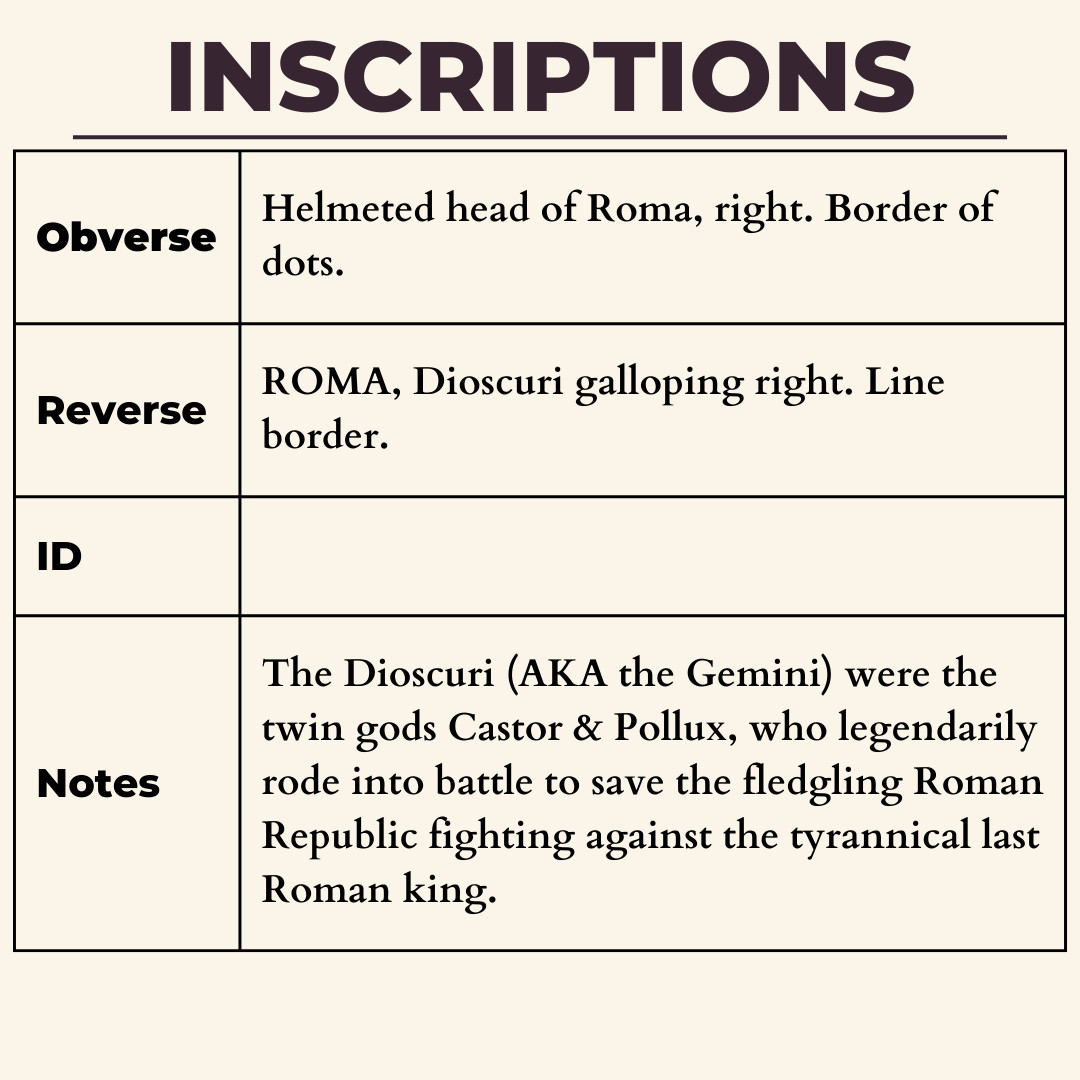 Gemini Denarius Ancient Roman Republic Silver Coin 211BC Dioscuri Roma Head