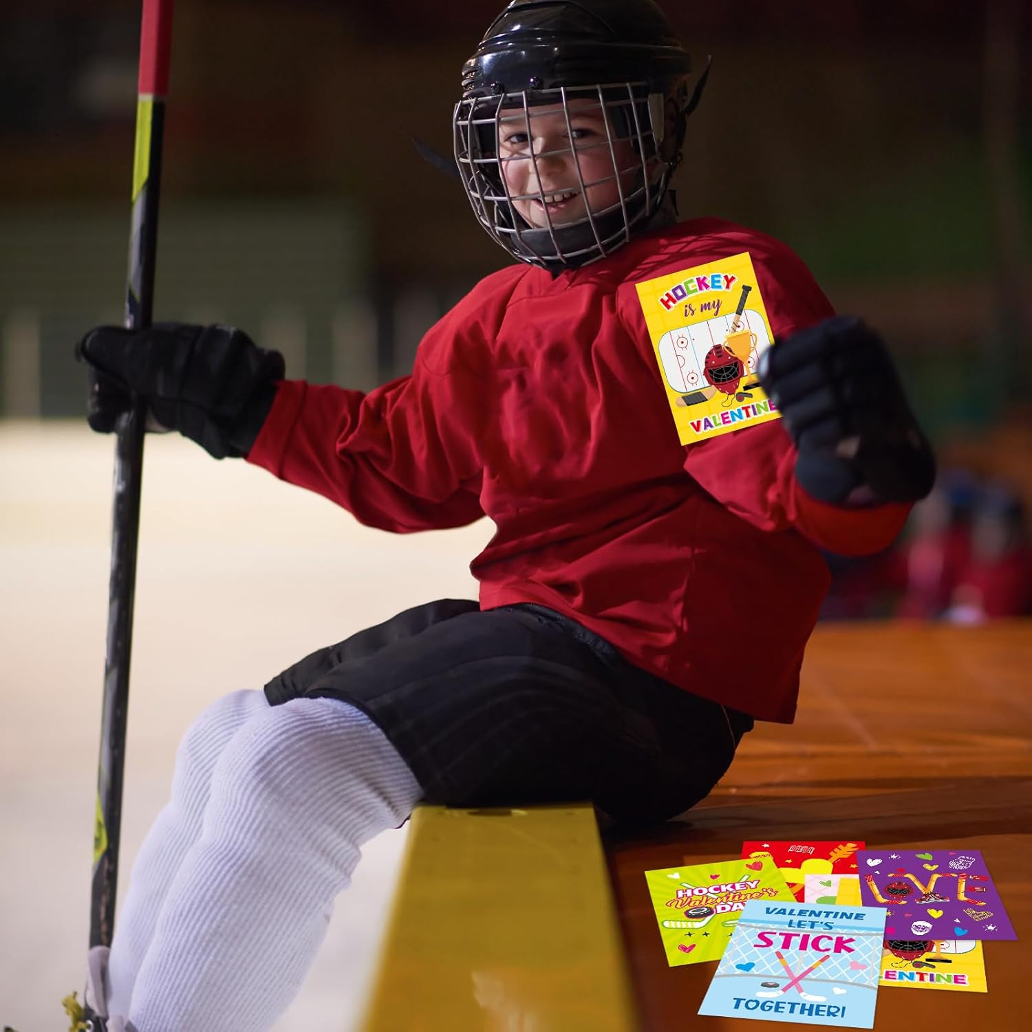 Hockey Valentine's Day Cards with Envelopes, 12-Pack for Kids