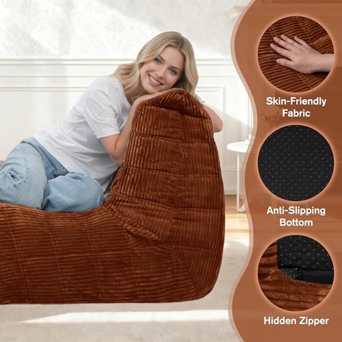 Bean Bag Chair,Giant Beanbag Chairs for Adults,Comfy Single Brown Corduroy
