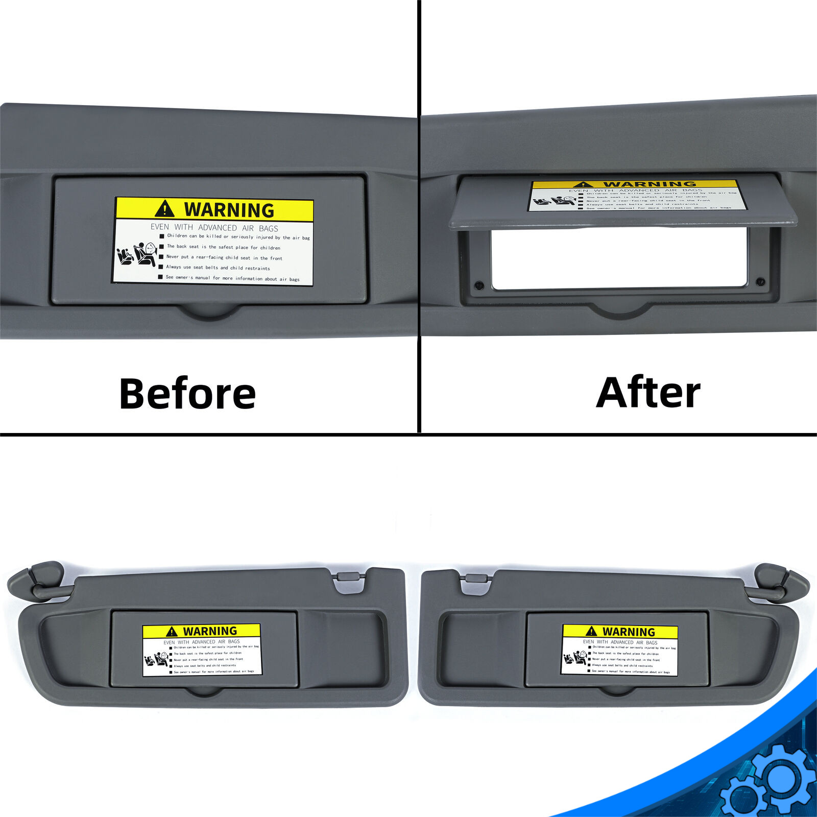 Sun Visor Dark Gray PAIR For 2006-2008 Honda Civic Left & Right Visor SET