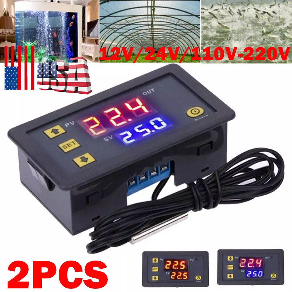 2x W3230 Digital Temperature Controller Thermostat 20A DC 12V 24V AC110-220V US
