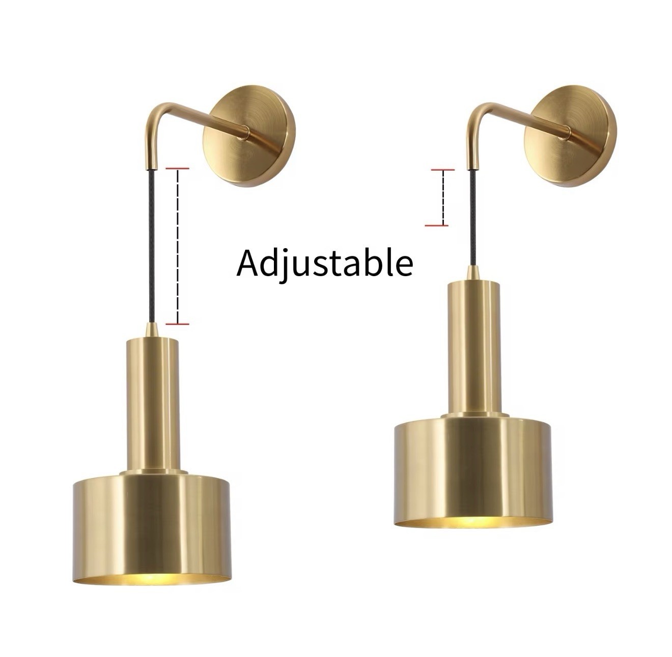 Modern Gold Wall Sconce Light Set of 2 LED Brass Wall Lamp Indoor Lighting