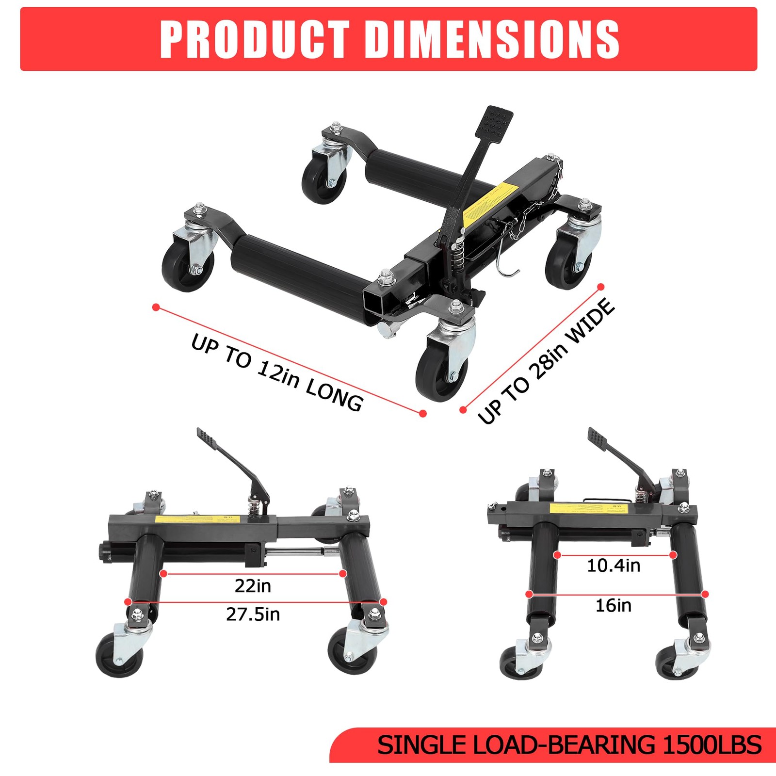 Hydraulic Car Wheel Dolly Jack Set of 4 Heavy 1500LBS Vehicle Skates Positioning
