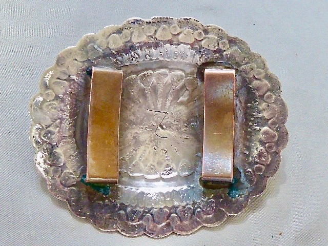 EARLY HAND STAMPED SIGNED NAVAJO STERLING SILVER SPIDER WEB TURQUOISE CONCHO