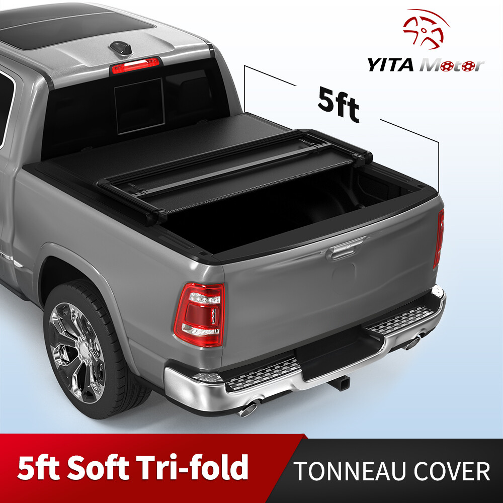 5 ft Bed Tonneau Cover Soft Tri-Fold for 05-24 Nissan Frontier Truck Top w/ Lamp