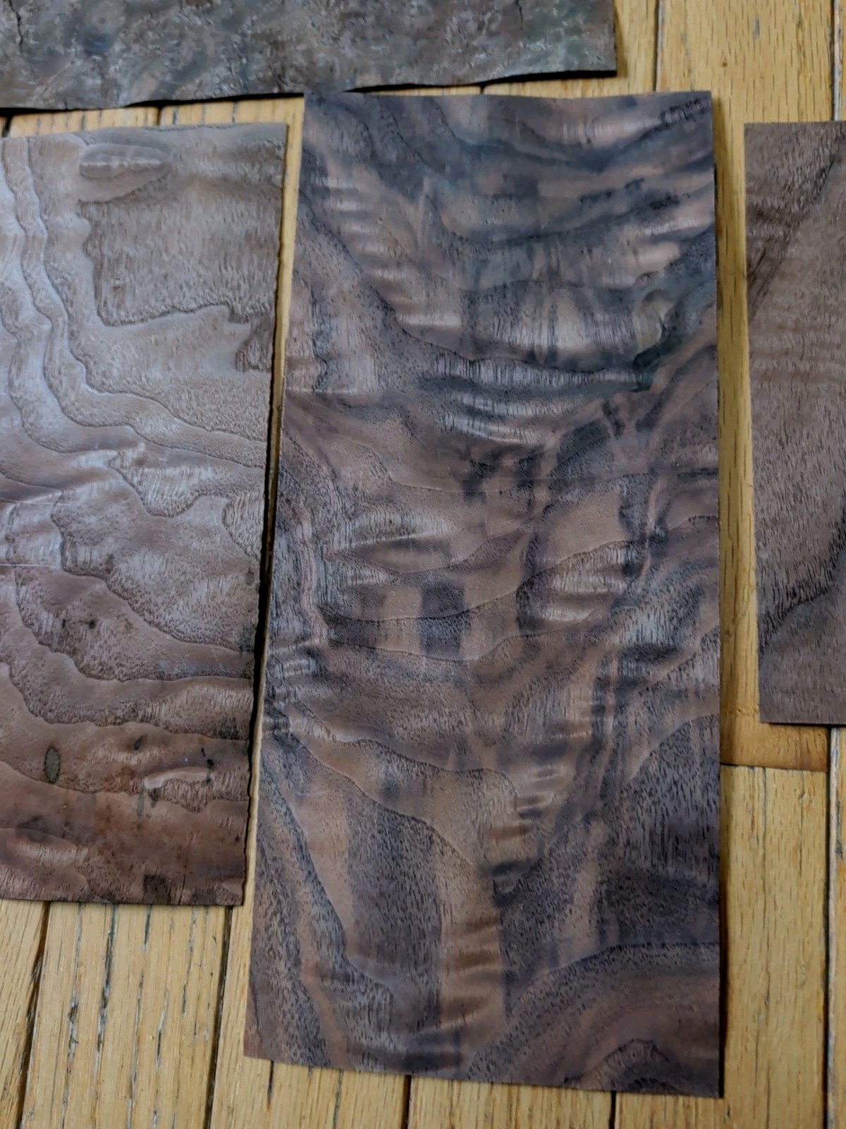 Walnut burl veneer 9 1/2" x 8 1/4" wood 1/42 raw +3 more pieces cracks buckled